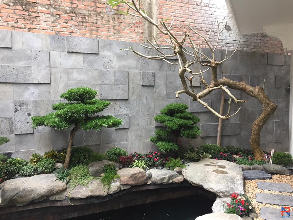 đá ong ghi xám ốp tường rào