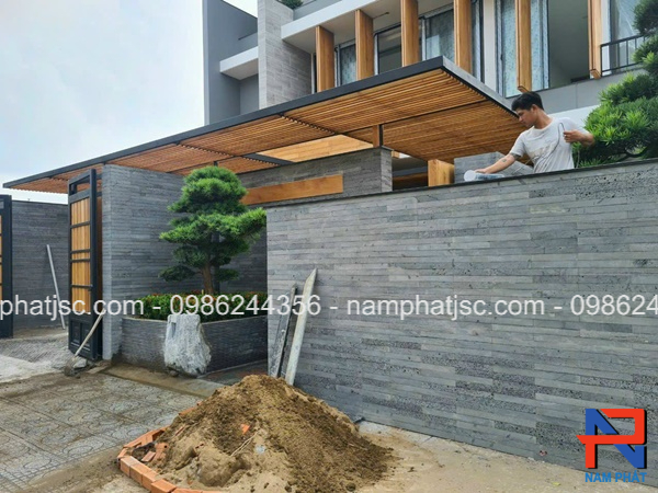 Đá ong xám 5x60 cm ốp tường bao biệt thự siêu đẹp 