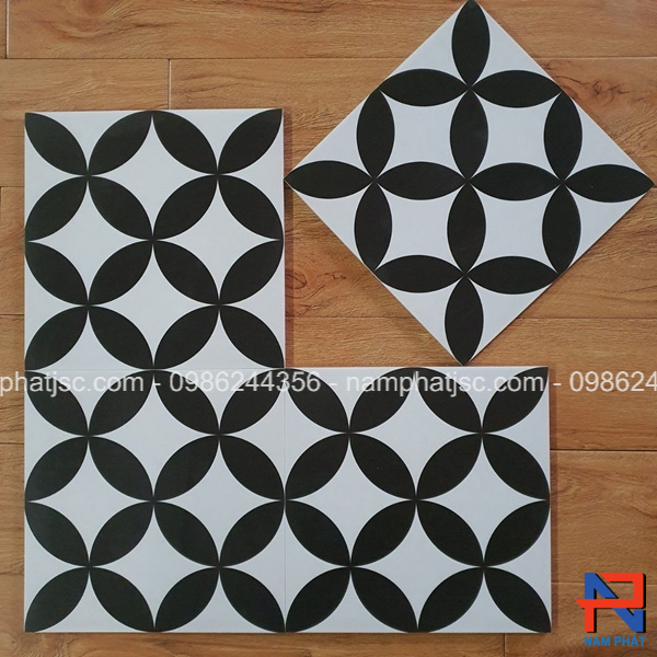 Gạch bông nền trắng viền đen 30x30 cm GBNP3015